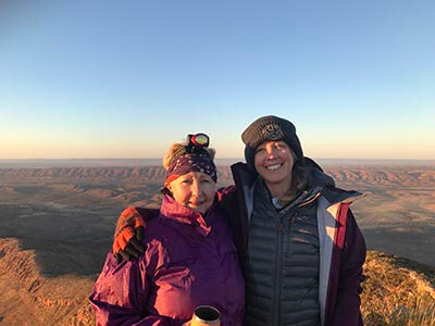 Completing-the-Larapinta-Trail-Lisa-and-mum-during-sunrise