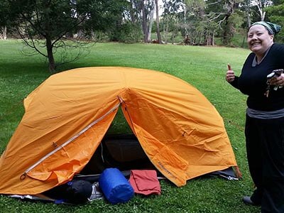 Women's-Mount-Crawford-micro-adventure-wellness-walks-tent-installed