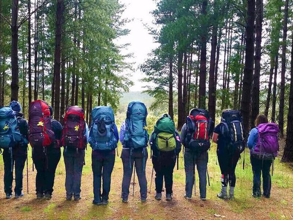 Womens-Mount-Crawford-micro-adventure-group-hikers-pine-trees